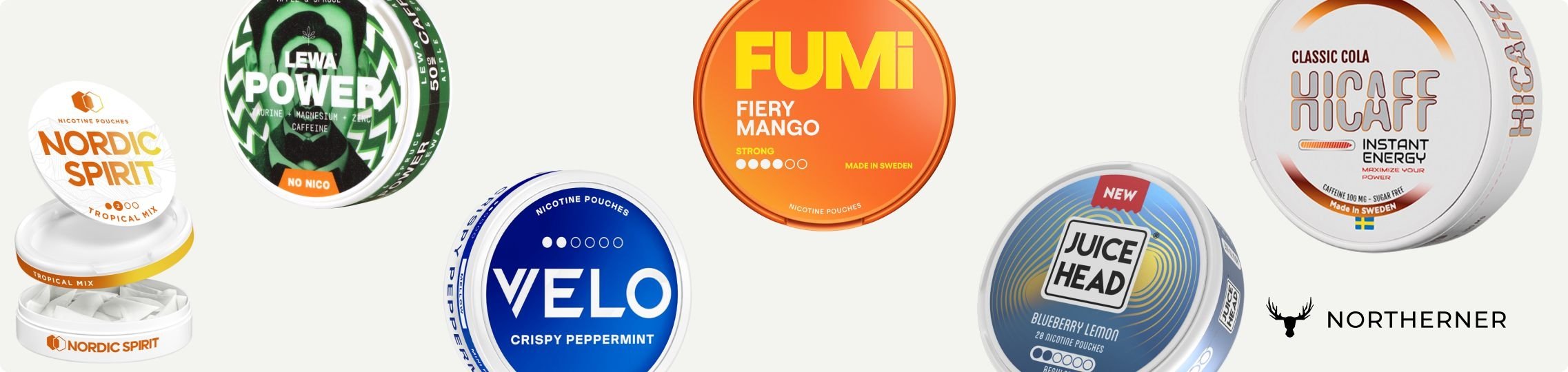 Infographic with example nicotine pouch and caffeine pouch brand flavours