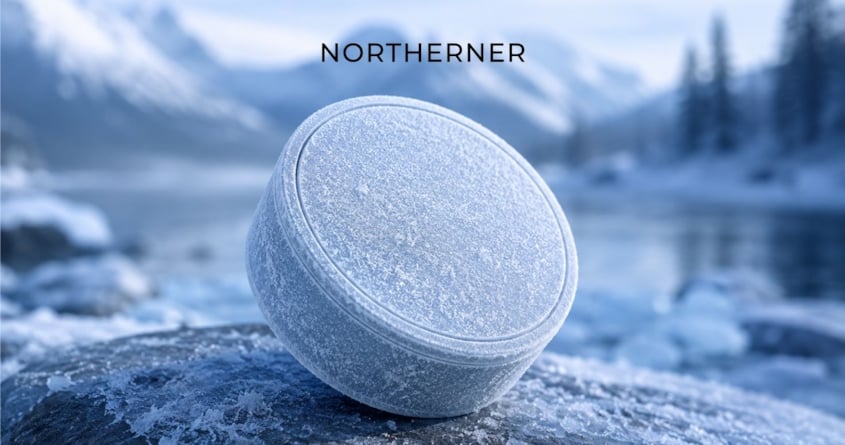 a frosted nicotine pouch in a cold nature background